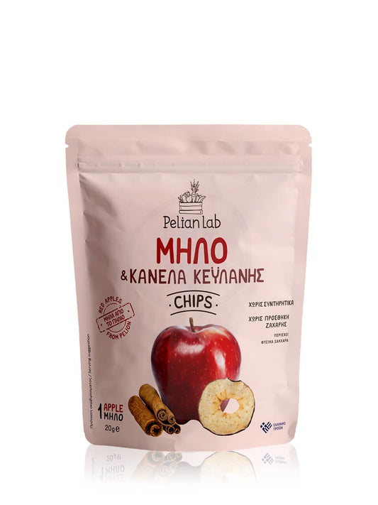 Chips κόκκινου μήλου σε φέτες με κανέλα, χωρίς ζάχαρη, Πηλίου "Pelian Lab" 20g